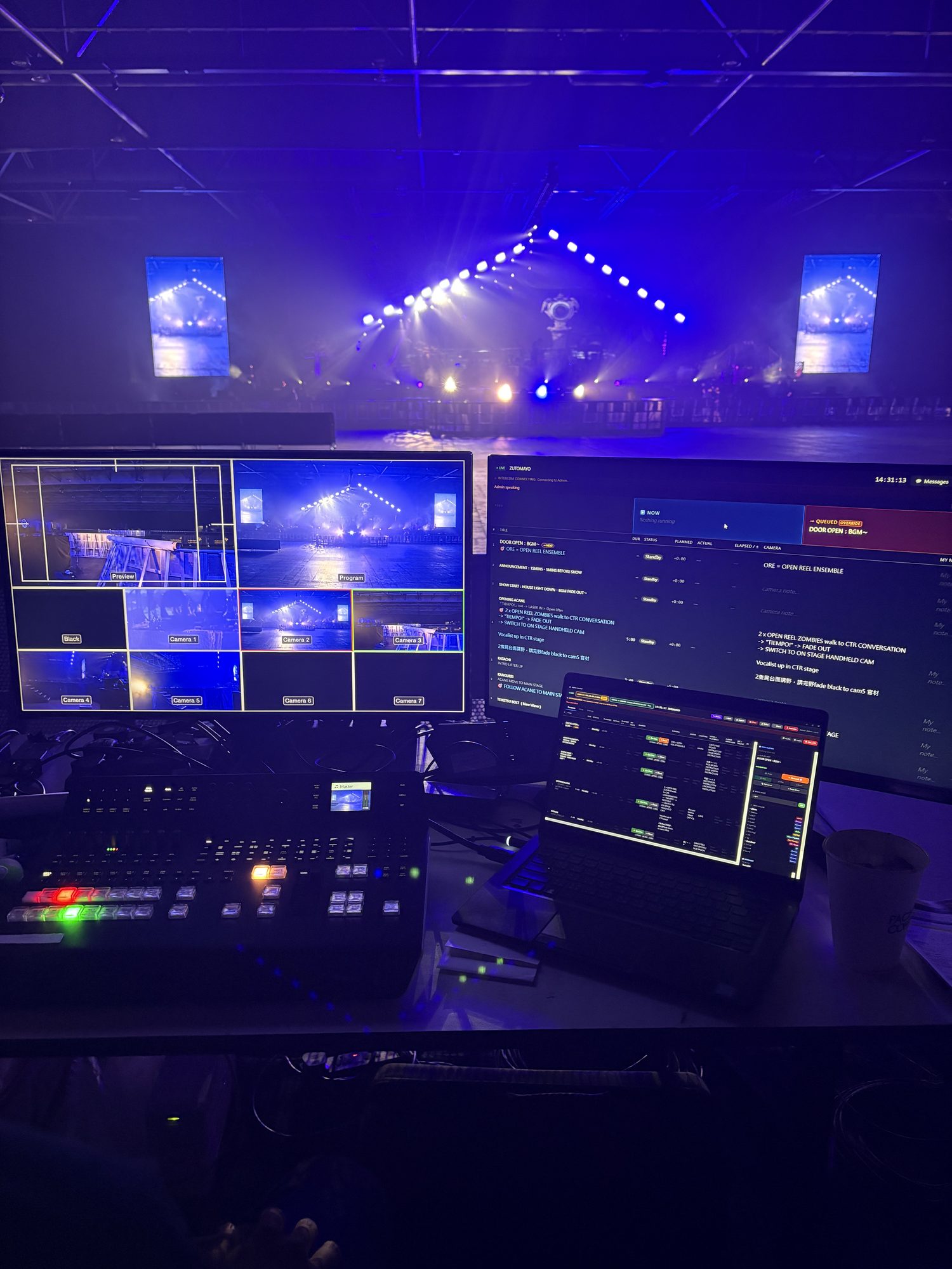 Multiview monitor and cue sheet in the concert gallery at AsiaWorld-Expo