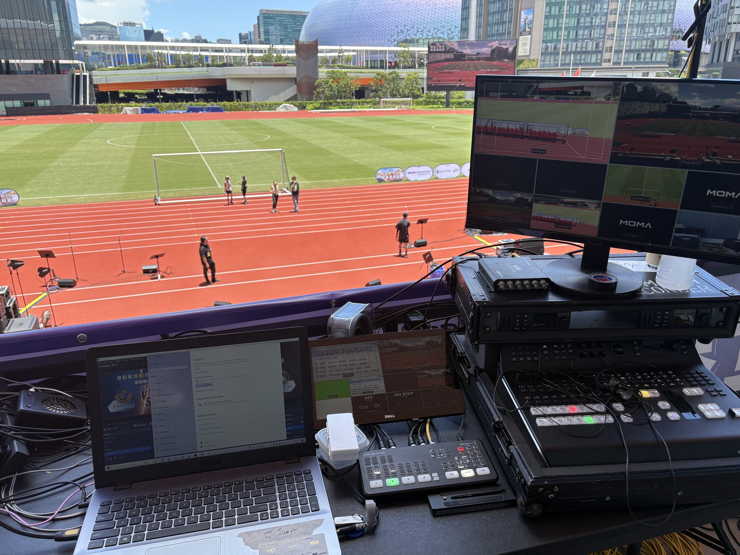 Multi-camera video gallery covering a live stadium event